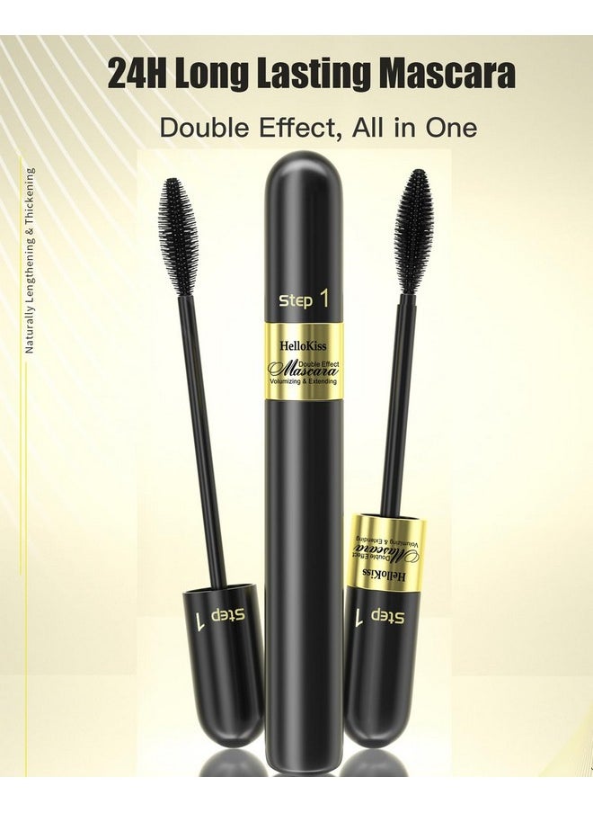 2In1 Vibely Mascara 5X Longer Lengthening And Thickening Mascara Waterproof Black Volume And Lengh Mascara Smudge-Proof Non Clumping Long Lasting Eye Makeup