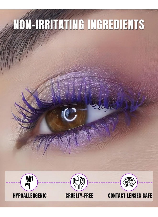 Waterproof Mascara Volume And Length,Thrive Lash Cosmetics 4D Silk Fiber Mascara Lash Extensions Lengthening And Thickening Non Clumping Smudge-Proof Long Lasting Party Eye Makeup (Purple)