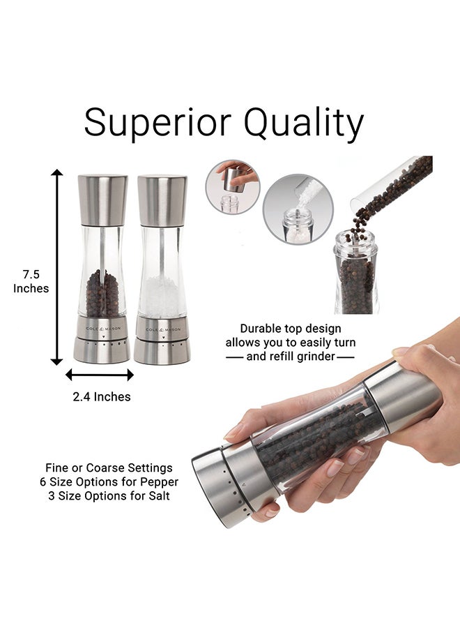 2-Piece Derwent Salt and Pepper Grinder Set Clear/Silver 1.4 x 3 x 7.5inch