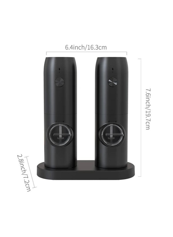 Liying Rechargeable Electric Salt and Pepper Mills Set with Storage Base, Adjustable Coarseness, 16.3cm Height, Black