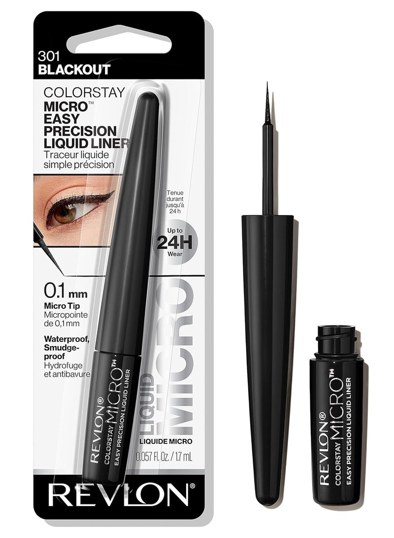 ColorStay Micro Easy Precision Liquid Eyeliner, Waterproof, Smudgeproof, Longwearing with Micro Felt Tip, 301 Blackout, 0.057 fl. Oz 301 Blackout (Pack of 1)