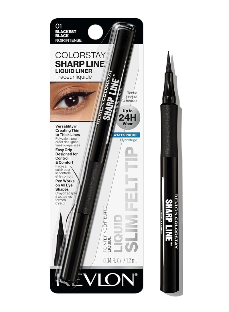 Liquid Eyeliner Pen, ColorStay Sharp Line Eye Makeup, Waterproof, Smudge-proof, Longwearing with Slim Tapered Tip, Sharp Line Blackest Black