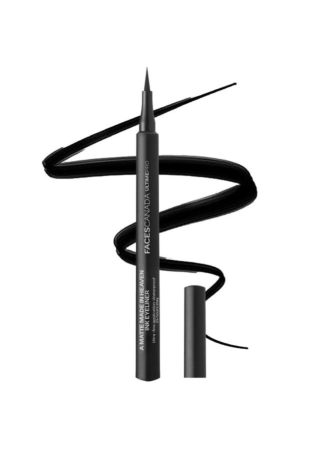 Faces Canada Ultime Pro A Matte Made In Heaven Ink Eyeliner - Black, 1.2 Ml | Felt Tip Pen Liner For Ultra Fine Application | 24 Hr Long Stay Formula | Waterproof, Smudgeproof & Transferproof