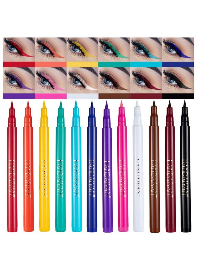 12 Colors Matte Liquid Eyeliner Set Rainbow Colorful Neon Eyeliner Pencil Pigmented Waterproof Smudgeproof Long Lasting Gel Eye Liner Christmas Makeup Gift Kit For Women (Set E)