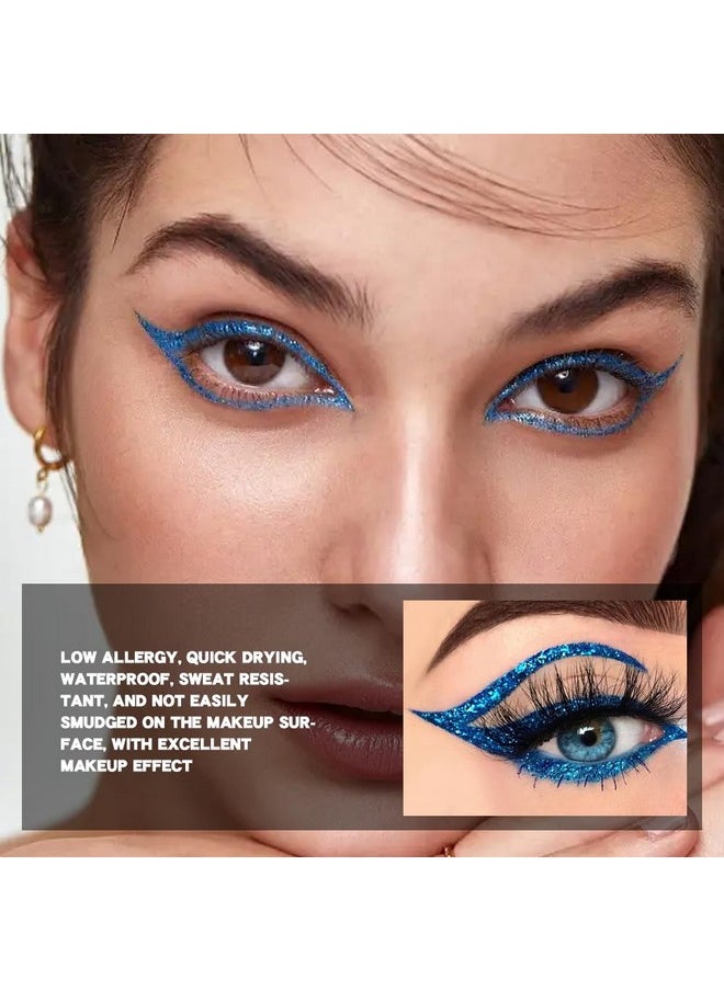 1Pcs Royal Blue Glitter Glittering Diamond Shimmer Liquid Eyeliner Eye Makeup Pencil Set, Sparkle Shimmer Colored Eyeliner Pen Waterproof Smudge Proof Long Lasting High Pigmented 04#