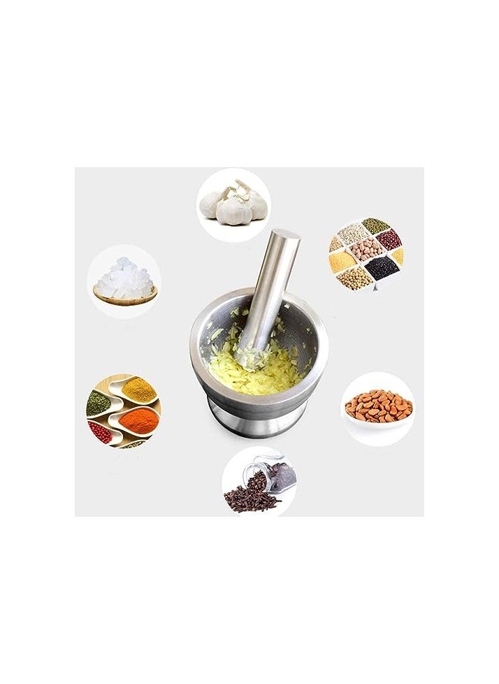 Mortar and Pestle Sets, Food Safe Mortar and Pestle for Pills Spices Herbs with Lid,18/8 Steel Crusher Bowl