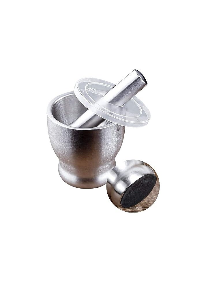 Mortar and Pestle Sets, Food Safe Mortar and Pestle for Pills Spices Herbs with Lid,18/8 Steel Crusher Bowl