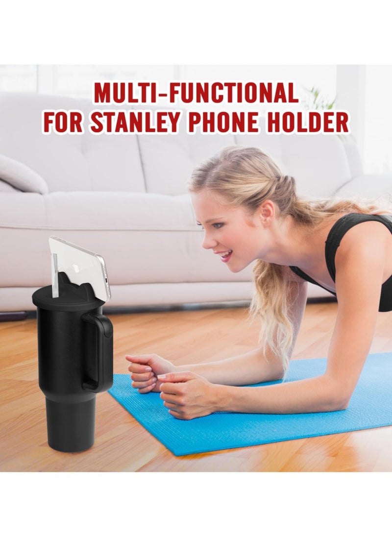 40 oz Tumbler Lid Replacement Fit for Stanley Cup Silicone Multi-functional Cell Phone Holder Spill Proof Tumbler Covers for Stanley Cup Accessories for Stanley Quencher Travel Tumbler,Black