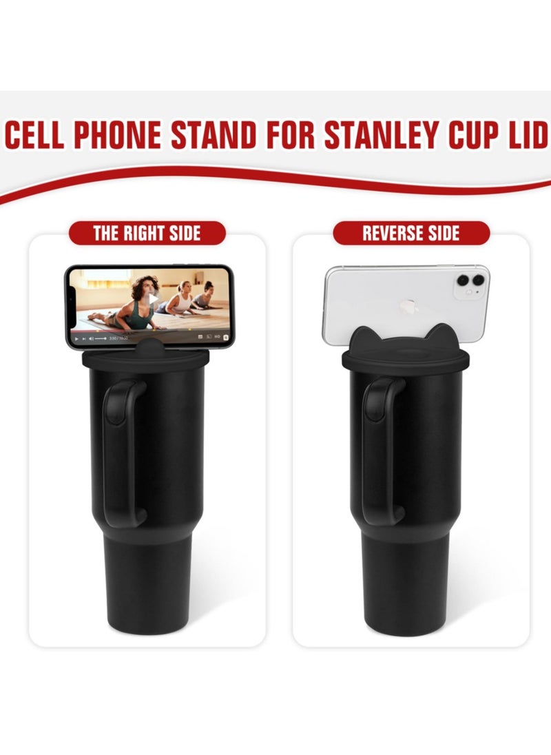 40 oz Tumbler Lid Replacement Fit for Stanley Cup Silicone Multi-functional Cell Phone Holder Spill Proof Tumbler Covers for Stanley Cup Accessories for Stanley Quencher Travel Tumbler,Black