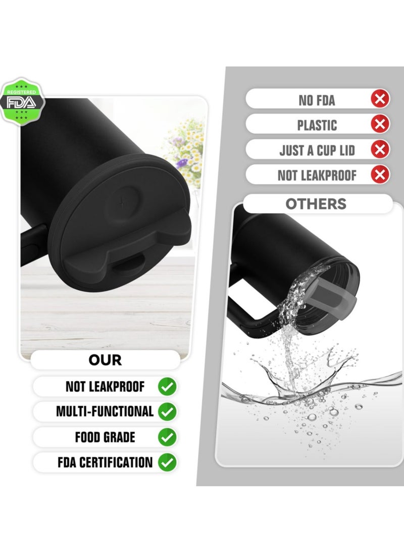 40 oz Tumbler Lid Replacement Fit for Stanley Cup Silicone Multi-functional Cell Phone Holder Spill Proof Tumbler Covers for Stanley Cup Accessories for Stanley Quencher Travel Tumbler,Black
