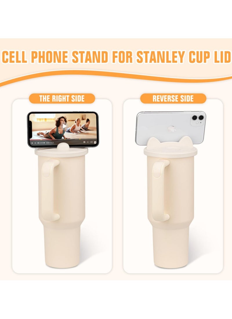 40 oz Tumbler Lid Replacement Fit for Stanley Cup Silicone Multi-functional Cell Phone Holder Spill Proof Tumbler Covers for Stanley Cup Accessories for Stanley Quencher Travel Tumbler,Beige