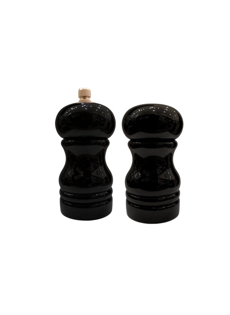 Liying Black Wooden Salt and Pepper Mills, 12cm x 5cm, Set of 2, Manual Grinder