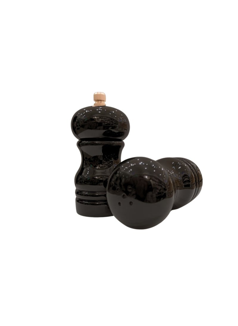 Liying Black Wooden Salt and Pepper Mills, 12cm x 5cm, Set of 2, Manual Grinder