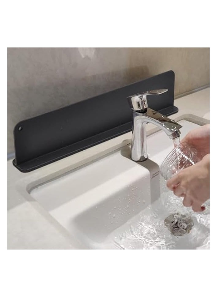 Silicone Sink Splash Guard with Suction Cup - 17.3 x 4.1 Inch Black Splatter Screen for Kitchen - Versatile Sink Splash Protector, Easy to Install