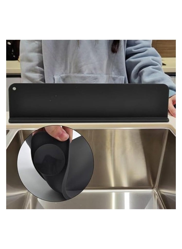 Silicone Sink Splash Guard with Suction Cup - 17.3 x 4.1 Inch Black Splatter Screen for Kitchen - Versatile Sink Splash Protector, Easy to Install