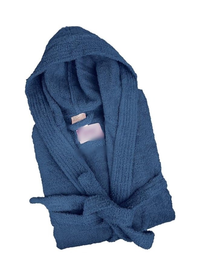 100% Cotton Super Soft Highly Absorbent Hooded Bathrobe Blue