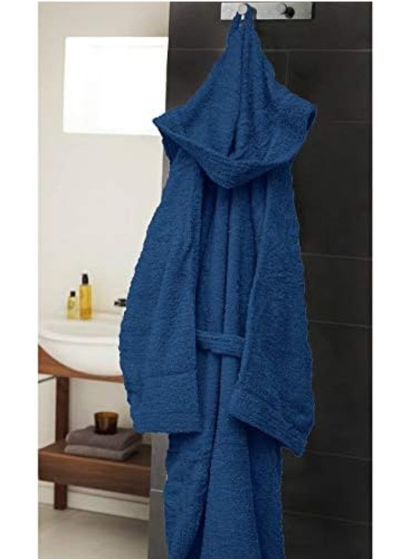 100% Cotton Super Soft Highly Absorbent Hooded Bathrobe Blue