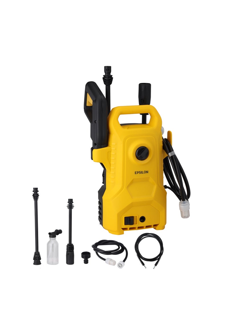 Epsilon 100-110 bar High Pressure Washer- EPSPW1639 |  5 - 7.5 L/min Maximum Flow, Includes Spray with Nozzle, 3 m Outlet and 2 m Inlet Pipe for Removing Mold, Grime, Dust, Mud, Dirt, etc. at Home, from Buildings, Vehicles, Concrete Road Surfaces, etc... | Black and Yellow, 1 Year Warranty