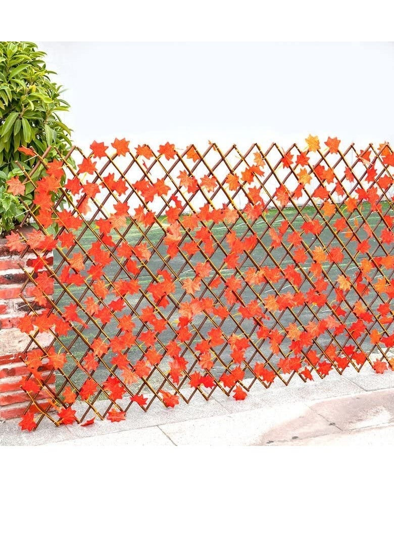 𝐅𝐅𝐃 Orange Maple Leaves Expandable Fence - Durable Willow Wood Privacy Screen with Vibrant Artificial Leaves, UV Protection u0026 Adjustable Design for Indoor u0026 Outdoor Decor