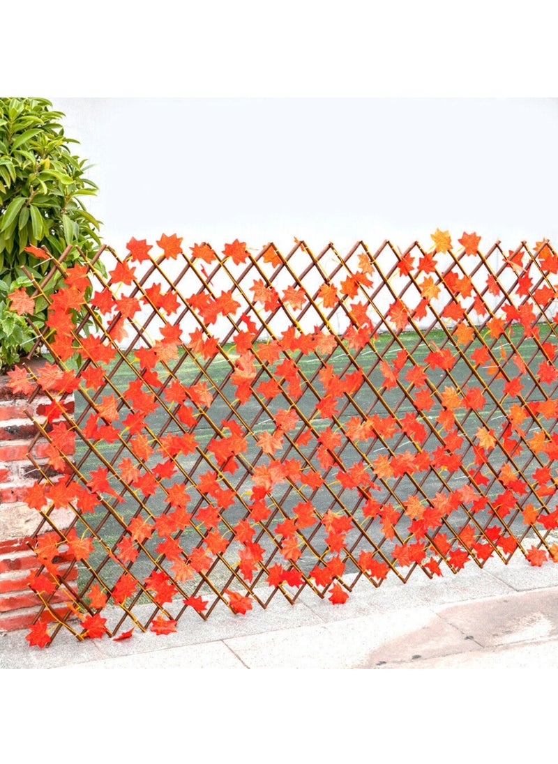 𝐅𝐅𝐃 Orange Maple Leaves Expandable Fence - Durable Willow Wood Privacy Screen with Vibrant Artificial Leaves, UV Protection u0026 Adjustable Design for Indoor u0026 Outdoor Decor