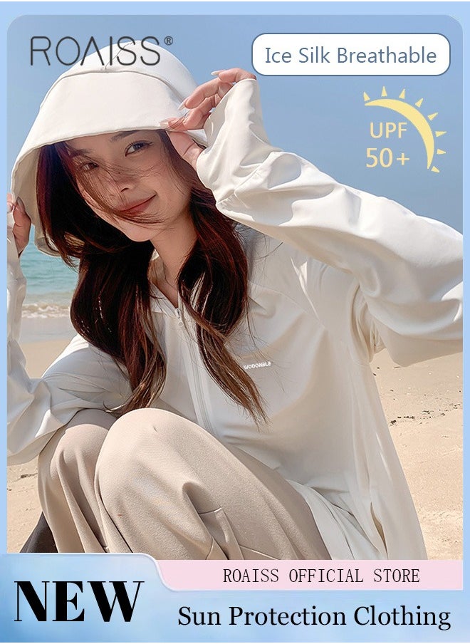 Ice Silk Sun Protection Shirt UPF 50 Lightweight Breathable Women UVResistant Top