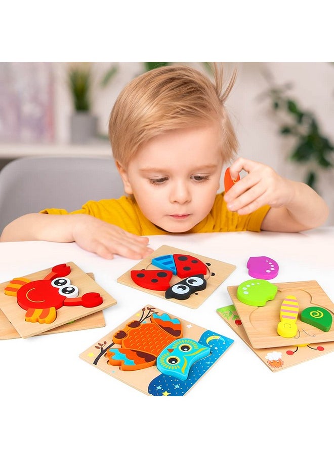 Wooden Puzzles For Toddlers Ages 1-3, Montessori Toys For 1 2 3 Years Old Girls Boys Baby Kids Puzzle Learning Educational Christmas Birthday Gifts Toys 6 Pack Animal Jigsaw Puzzle