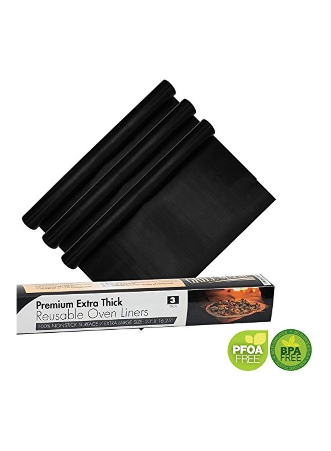 3-Piece Non-Stick Oven Liner Black 23x16.2x0.2inch