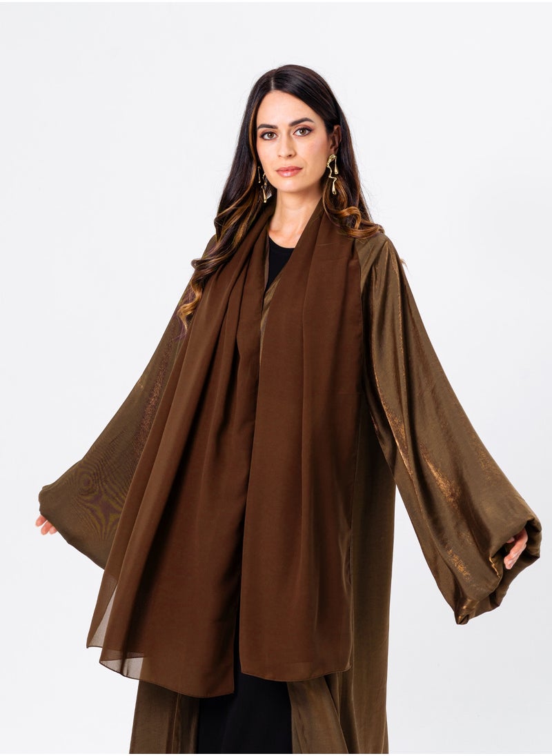 Tan Shimmer Puff Sleeve Abaya