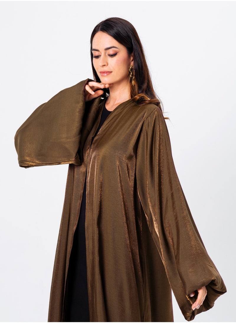 Tan Shimmer Puff Sleeve Abaya