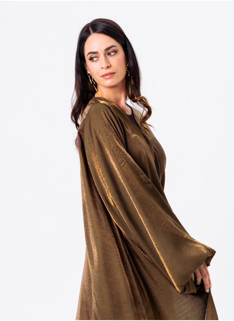 Tan Shimmer Puff Sleeve Abaya