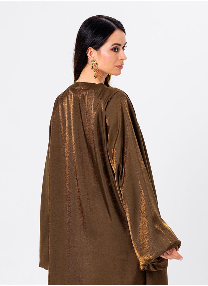 Tan Shimmer Puff Sleeve Abaya