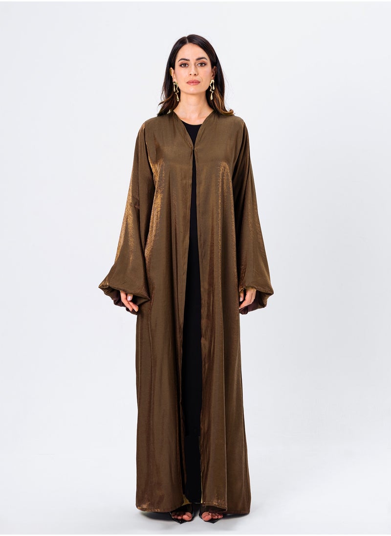 Tan Shimmer Puff Sleeve Abaya