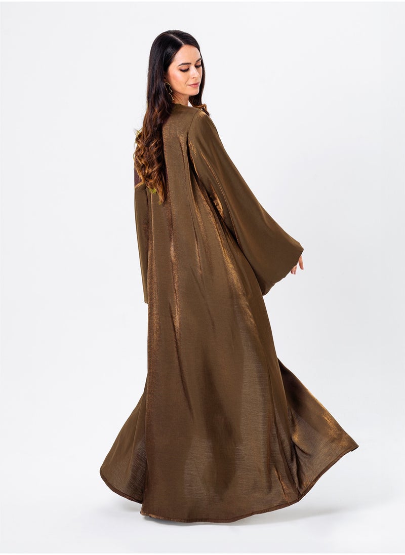 Tan Shimmer Puff Sleeve Abaya