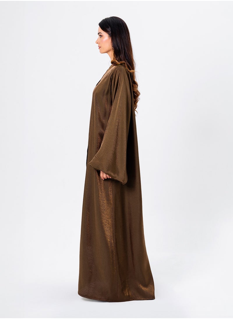 Tan Shimmer Puff Sleeve Abaya