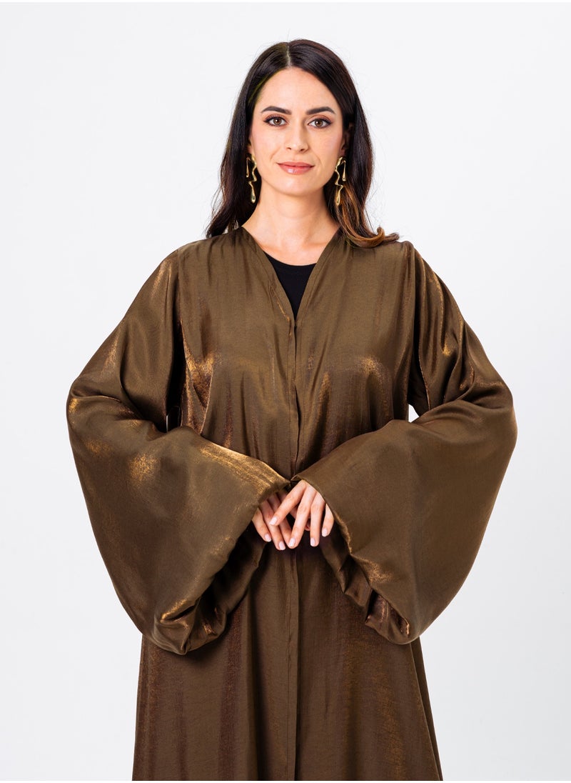 Tan Shimmer Puff Sleeve Abaya