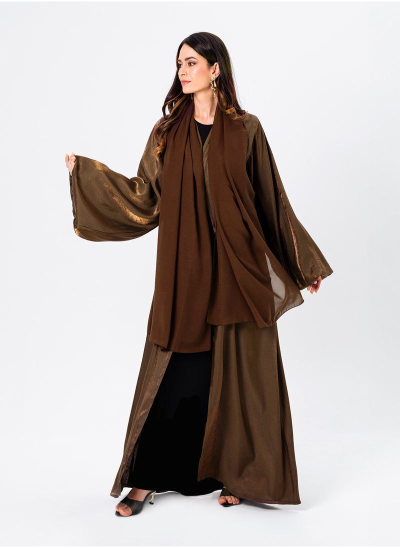 Tan Shimmer Puff Sleeve Abaya