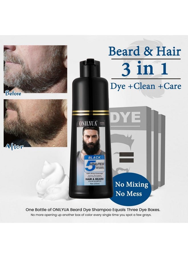 Men'S Beard Dye For Men In 5 Minutes, Black Beard Dye Shampoo For Mustache, Root Touch Up, 3 In 1 Simpler Hair Color For Men, Long Lasting Black Hair & Beard Dye For Men 200 Ml