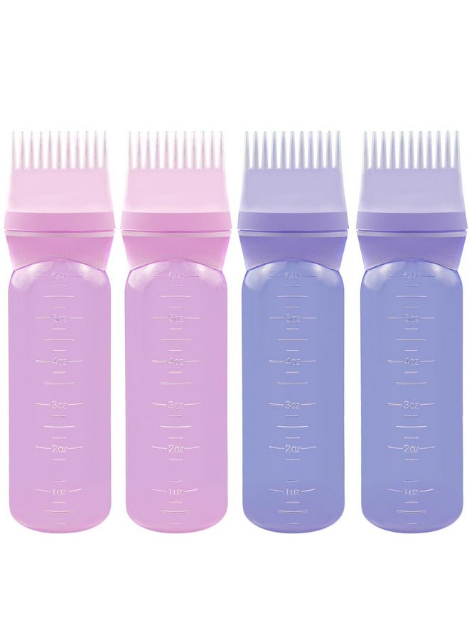 4 Pcs Root Comb Applicator Bottle,Hair Oil Applicator Bottle For Hair,Oil Comb Applicator Hair Bottle Applicator For Hair Dye Shampoos Hair Salons.6Oz (Purple+Pink)