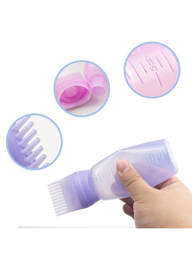 4 Pcs Root Comb Applicator Bottle,Hair Oil Applicator Bottle For Hair,Oil Comb Applicator Hair Bottle Applicator For Hair Dye Shampoos Hair Salons.6Oz (Purple+Pink)