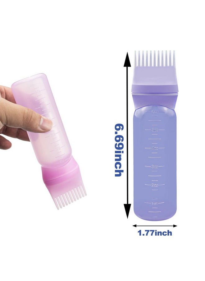 4 Pcs Root Comb Applicator Bottle,Hair Oil Applicator Bottle For Hair,Oil Comb Applicator Hair Bottle Applicator For Hair Dye Shampoos Hair Salons.6Oz (Purple+Pink)