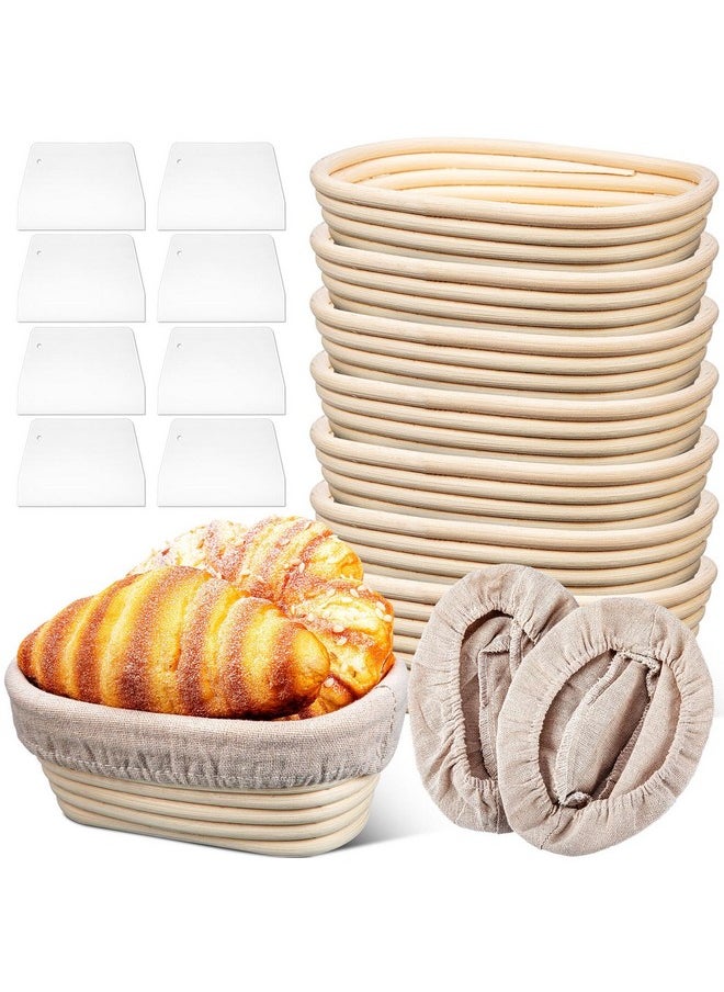 Oval Banneton Bread Proofing Basket Set Of 8, Sourdough Bread Baking Bowl Kit With Cloth Liners And Dough Scrapers Natural Rattan Bread Banneton Sourdough Bowl Basket For Bakers (6.5 Inch)