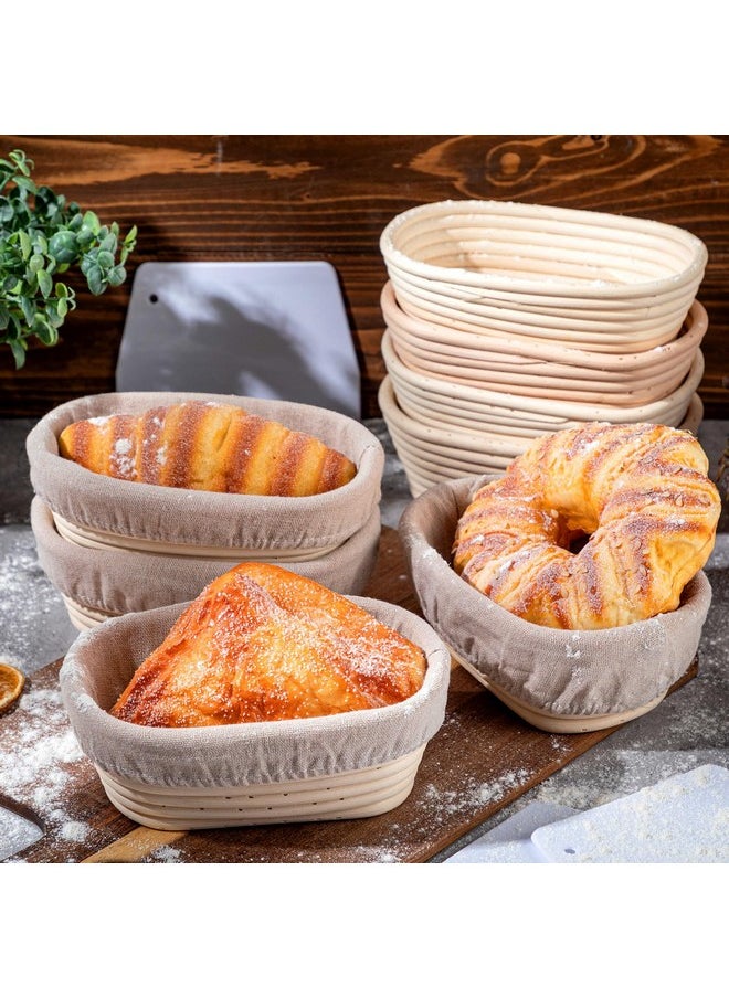 Oval Banneton Bread Proofing Basket Set Of 8, Sourdough Bread Baking Bowl Kit With Cloth Liners And Dough Scrapers Natural Rattan Bread Banneton Sourdough Bowl Basket For Bakers (6.5 Inch)