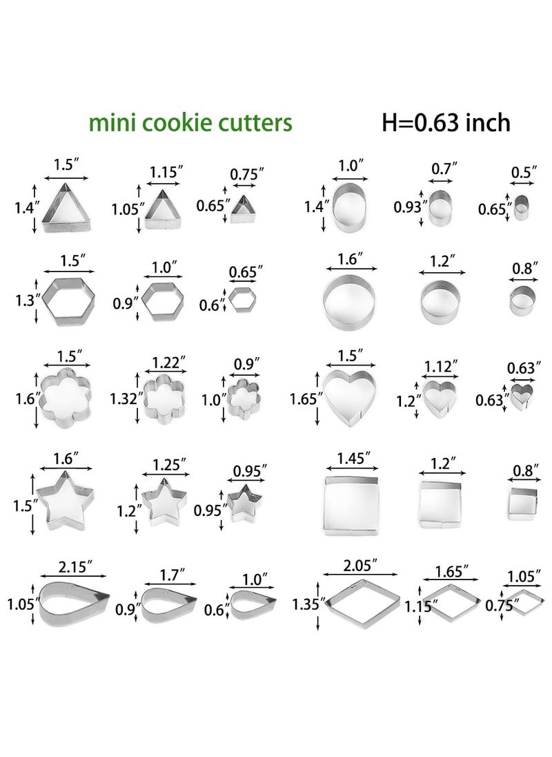 Mini Cookie Cutters Set - 30 Pcs Geometric Shapes (Heart, Star, Flower, Round, Square) for Cookies, Polymer Clay, Biscuits, and Fruits