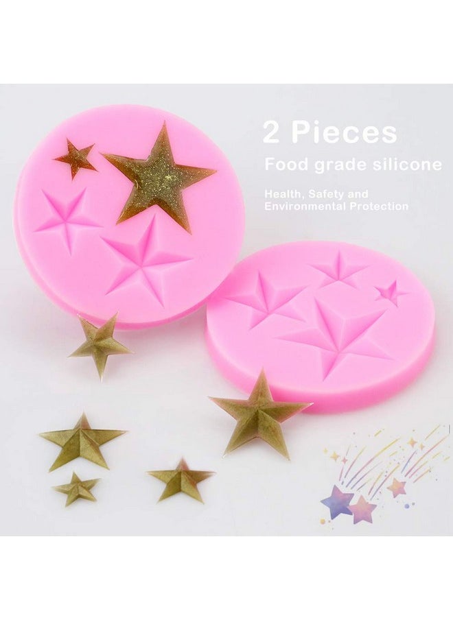 Star Silicone Mold,2Pcs 3D Stars Shape Silicone Mold For Diy Jelly Shots Gum Paste Fondant, Pudding Soap, Handmade Ice Cream,Chocolate, Crystal Ice Cube,Cupcake Cake Topper Decoration