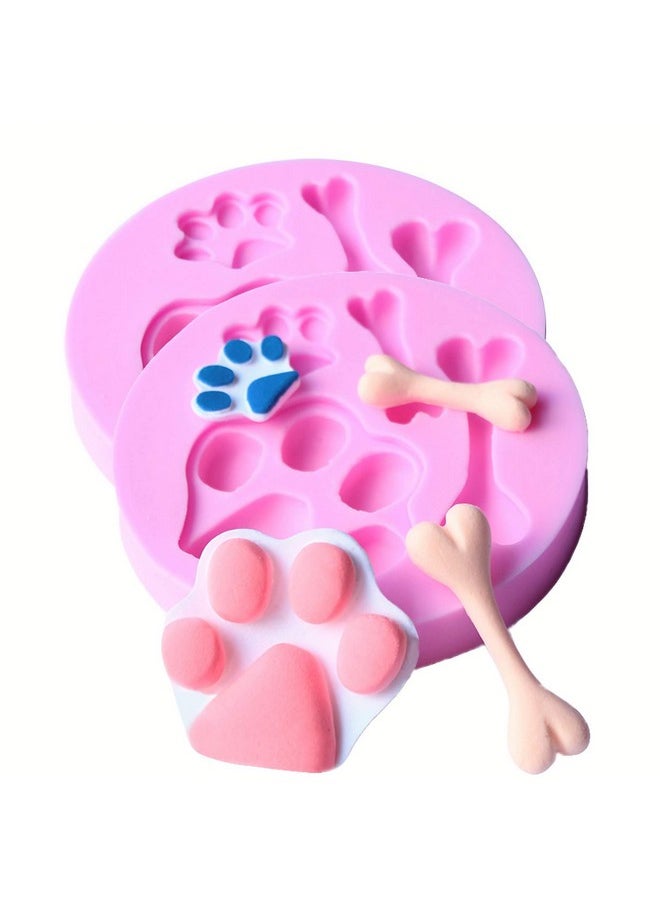 2 Pcs Cat Paw, Dog Paw And Bone Shape Mold Food Grade Cake Molds Flexible Silicone Mold, Fondant, Candy, Icing, Biscuit Decor, Chocolate, Polymer Clay, Resin Mold, Epoxy