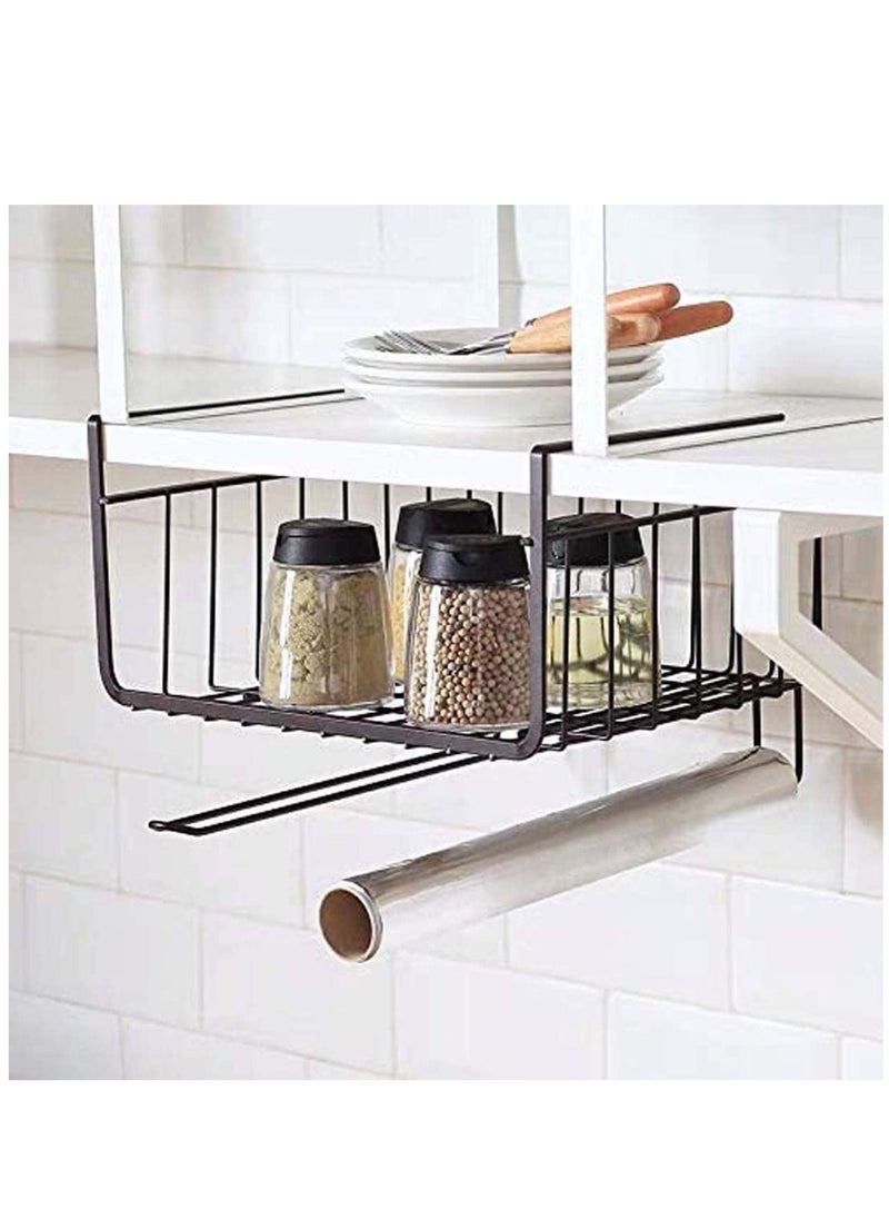 Kitchen Hanging Storage, Multi-function Kitchen Cabinets Interlayer Metal Basket Rack, Paper Towel Holder, Embedded Suspension Storage Shelf Space Save for Bathroom, Wardrobe, Easy Assembly