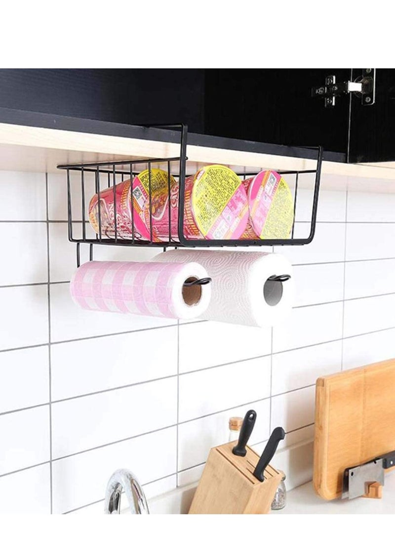 Kitchen Hanging Storage, Multi-function Kitchen Cabinets Interlayer Metal Basket Rack, Paper Towel Holder, Embedded Suspension Storage Shelf Space Save for Bathroom, Wardrobe, Easy Assembly