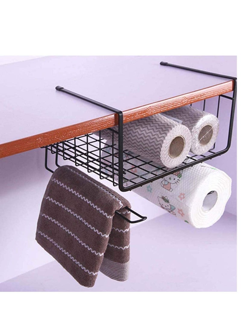 Kitchen Hanging Storage, Multi-function Kitchen Cabinets Interlayer Metal Basket Rack, Paper Towel Holder, Embedded Suspension Storage Shelf Space Save for Bathroom, Wardrobe, Easy Assembly