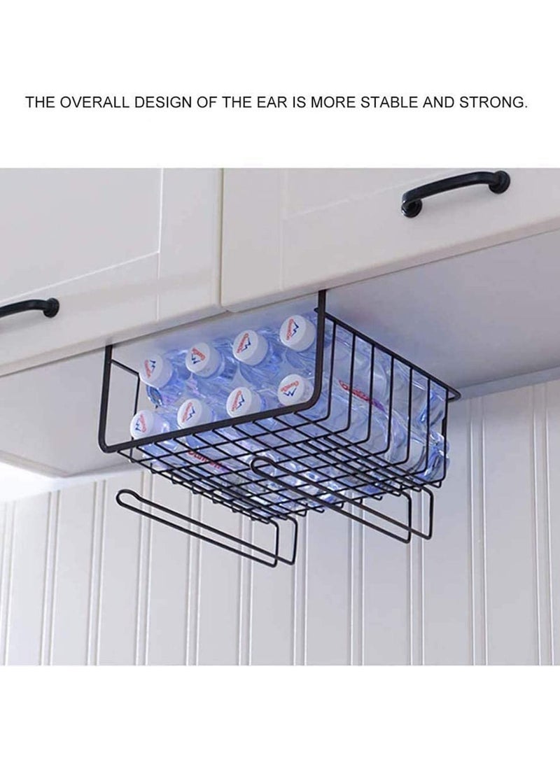 Kitchen Hanging Storage, Multi-function Kitchen Cabinets Interlayer Metal Basket Rack, Paper Towel Holder, Embedded Suspension Storage Shelf Space Save for Bathroom, Wardrobe, Easy Assembly