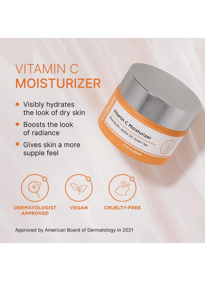 Vitamin C Day Moisturizer - Anti-Aging Vitamin C Face Cream For More Radiant-Looking Complexion, Made With Hydrating Shea Butter And Jojoba Oil And Antioxidant Green Tea - 1.7 Fl Oz